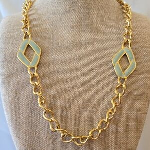 Vintage Napier Gold Tone Links With Mint Green Enamel Accent Stations Necklace